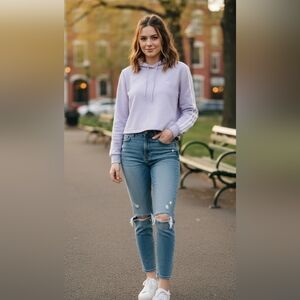 Adidas Women's Lavender Hoodie with White Stripes